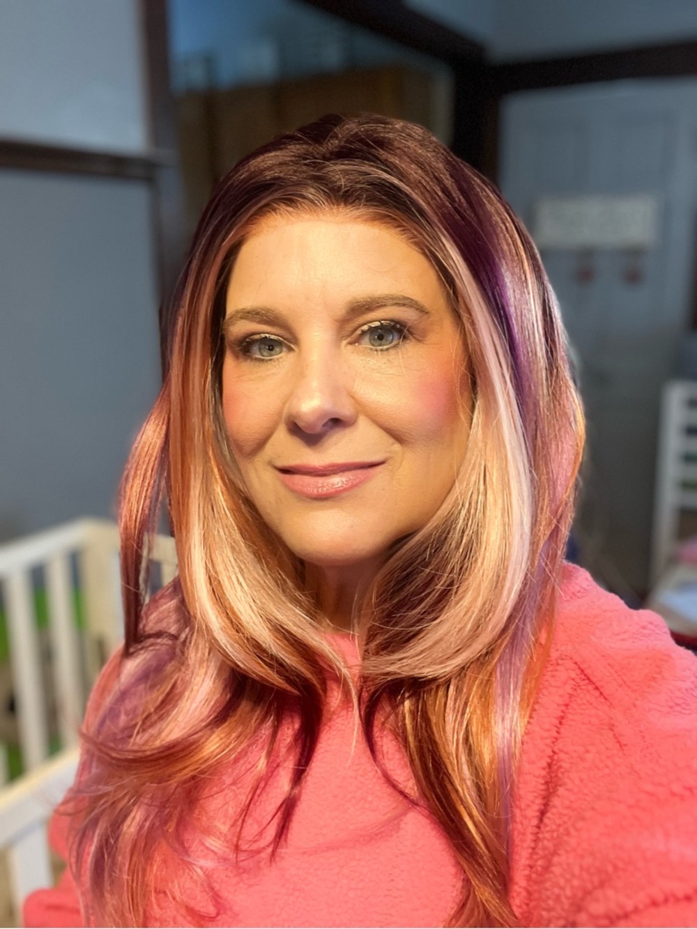 Women’s Long Layered Synthetic Wig - Pink Blonde Blend